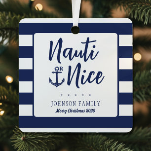 Ornement En Métal Joyeux Noël rayé Nauti ou jolie ancre