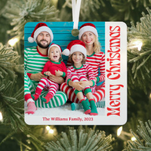 Ornement En Métal joyeux noël rouge rétro calligraphie 2 photos