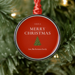 Ornement En Métal Joyeux voeux de Noël avec arbre sur coutume rouge