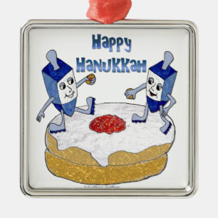 Ornement En Métal Judaica Happy Hanukkah Dancing Dreidels