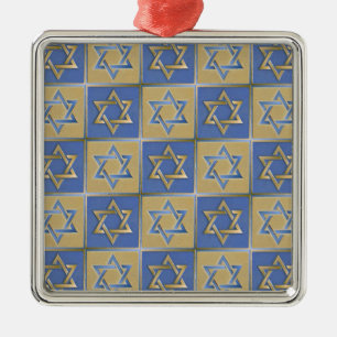 Ornement En Métal Judaica Star de David Metal Gold Blue
