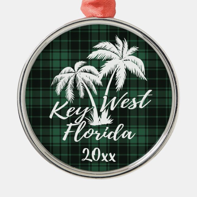 Ornement En Métal Key West Florida Palm Tree Green Plaid (Devant)