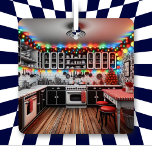Ornement En Métal Kitsch Kitchen Noël Personnalisé<br><div class="desc">Ornement de Noël personnalisé. Cute turquoise cottage confortable vintage Kitsch rouge, noir et blanc cuisine pleine de décorations de vacances et de lumières de Noël et un lustre coloré avec des vibrations rétro. Nous vous souhaitons un Noël à l'ancienne et un Joyeux Nouvel An. Le texte de retour de cet...</div>