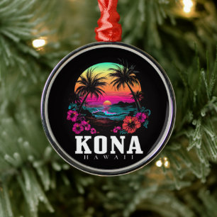 Ornement En Métal Kona Hawaï Fleurs d'Hibiscus Hawaïen Surfeur