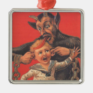 Ornement En Métal Krampus punissant un petit garçon à l'oreille