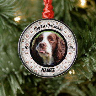 Ornement En Métal La première photo de Noël d'un chiot personnalis