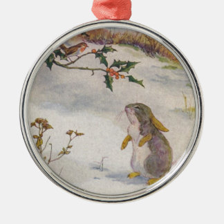 Ornement En Métal Lapin et Robin Art Vintage