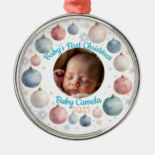 Ornement En Métal Le premier Noël de bébé 2025 Photo personnalisée