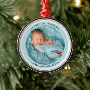 Ornement En Métal Le premier Noël de bébé Deux Photo Flocon de neige