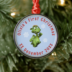 Ornement En Métal Le premier Noël de bébé Dragon Nom personnalisé
