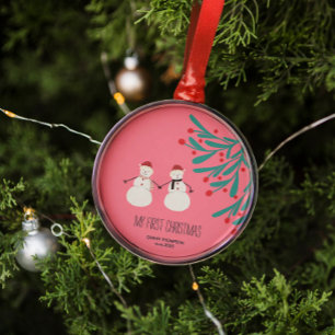 Ornement En Métal Le premier Noël de bébé - joli duo de bonhomme de