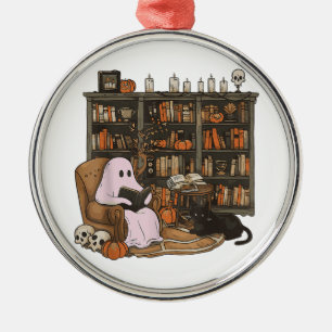 Ornement En Métal Lecteur fantôme Livre Amateur de chat Halloween 