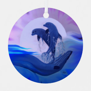 Ornement En Métal Les dauphins au clair de lune