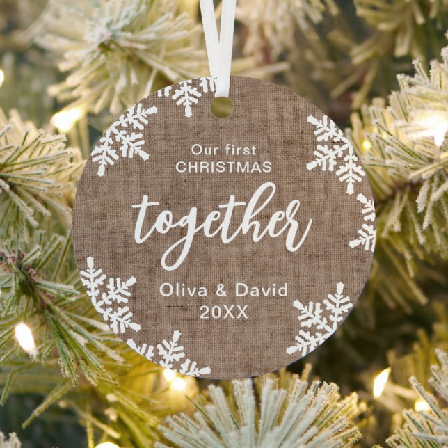 Ornement En Métal Les Flammes De Neige Burlap Nos Premiers Noël Ense (Insitu)