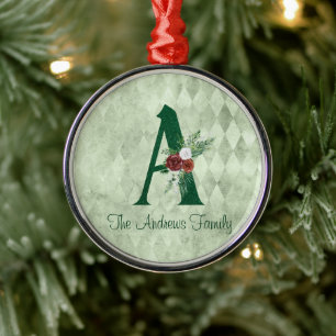 Ornement En Métal Lettre Florale d'hiver illustrée A personnalisée