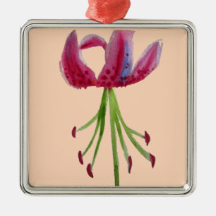 Ornement En Métal Lily rose aquarelle fleur moderne art floral