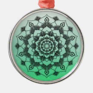 Ornement En Métal Lime Green Mandala Abstrait Beau Noël