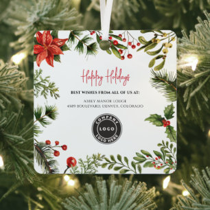 Ornement En Métal Logo d'entreprise Red Berries Employés Noël