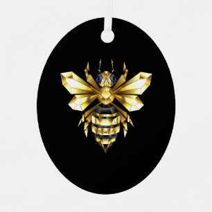 Ornement En Métal Logo Faux Gold Foil Bee Polygonal sur Noir