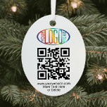 Ornement En Métal Logo recto verso et code QR Business Promotion Ova<br><div class="desc">POUR OBTENIR DES INSTRUCTIONS POUR CHANGER LES COULEURS ARRIÈRE - PLAN / TEXTE OU LA TRANSPARENCE DU LOGO, VOIR LA FIN DE CETTE DESCRIPTION. Faites la promotion de votre entreprise auprès de clients potentiels avec un logo personnalisé et un code QR ornement de Noël ovale. Ce modèle est simple à...</div>