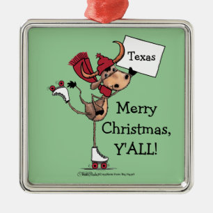 Ornement En Métal Longhorn Roller Skating-Joyeux Noël Y'all !