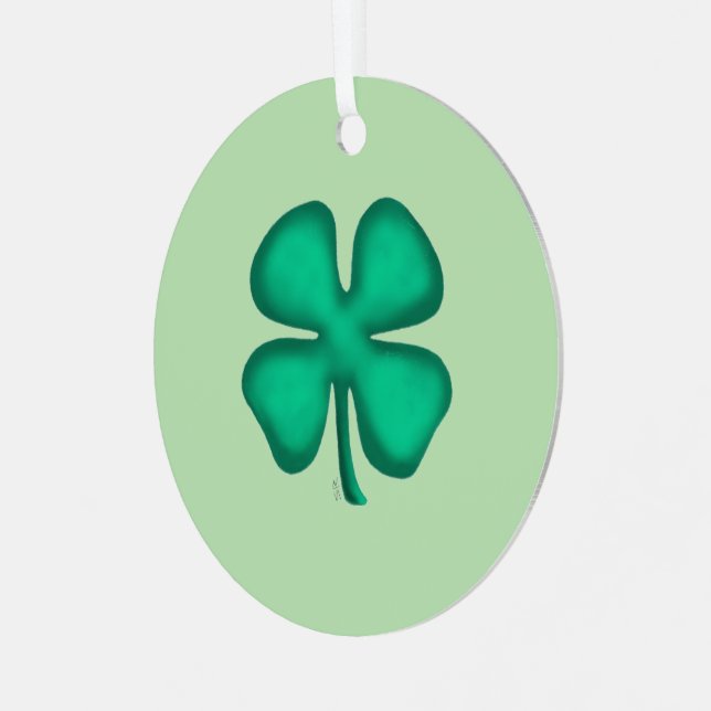 Ornement En Métal Lucky 4 Leaf Irish Clover green rnd metal ornament (Avant gauche)