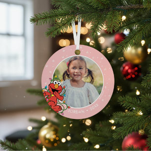 Ornement En Métal Lumières de Noël d'Elmo Nom et photo personnalis
