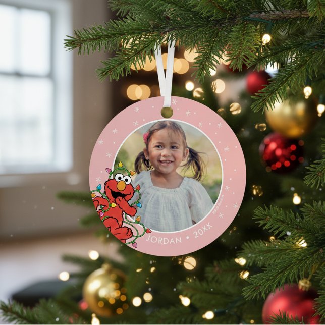 Ornement En Métal Lumières de Noël d'Elmo | Nom et photo personnalis (Créateur téléchargé)