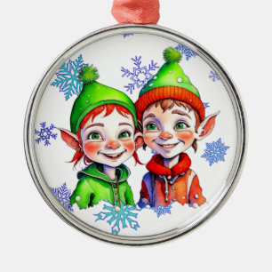 Ornement En Métal Lutins de Noël vintage garçon et fille