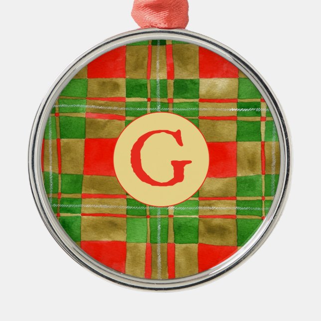 Ornement En Métal MAC GREGOR TARTAN Premium Round Orament + Initial (Devant)
