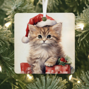 Ornement En Métal Magnifique Chaton de Noël