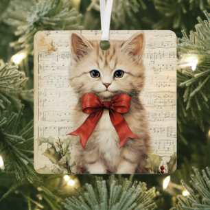 Ornement En Métal Magnifique Chaton Noël 