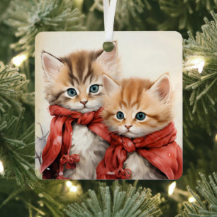 Ornement En Métal Magnifique couple de chatons orange Noël