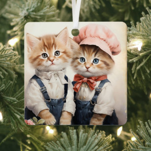 Ornement En Métal Magnifique couple de chatons orange Noël
