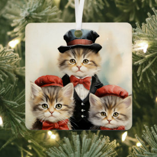 Ornement En Métal Magnifique famille de trois chatons pour Noël