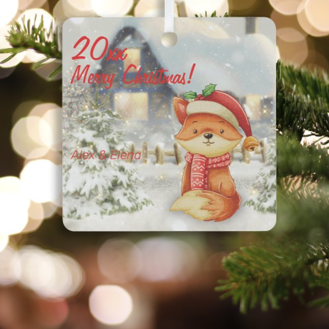 Ornement En Métal Maison de renard de Noël Carré en métal (Créateur téléchargé)