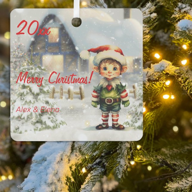 Ornement En Métal Maison elfe de Noël Carré en métal (Créateur téléchargé)