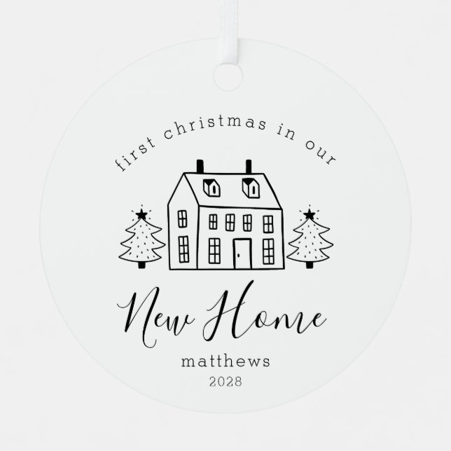 Ornement En Métal Maison rustique et arbres Premier Noël Nouvelle ma (Recto)