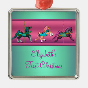 Ornement En Métal Manège Rose Turquoise & Violet Noël de bébé