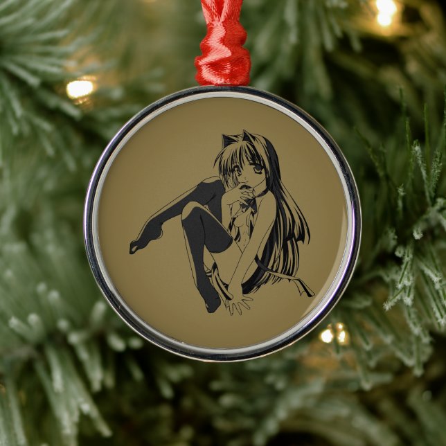 Ornement En Métal Manga, Neko Catgirl Furry Kawaii Loli (Arbre)