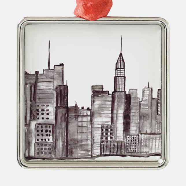 Ornement En Métal Manhattan New York aquarelle Brooklyn noir (Devant)