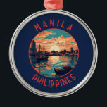 Ornement En Métal Manille Philippines Cercle en détresse rétrograde<br><div class="desc">Manille conception de déplacement vectoriel rétro. Manille,  la capitale des Philippines,  est une ville à la baie densément peuplée sur l'île de Luzon,  qui mélange l'architecture coloniale espagnole avec des gratte-ciel modernes.</div>