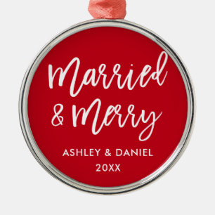 Ornement En Métal Manuscrit moderne de brosse marié et joyeux