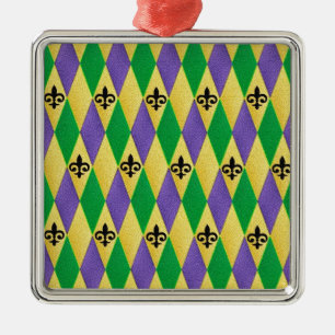 Ornement En Métal Mardi Gras Arlequin Fleur De Lis
