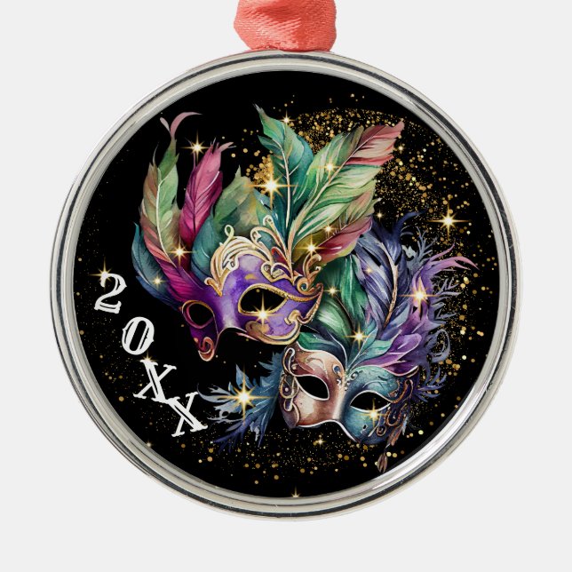 Ornement En Métal Mardi Gras Masquerade Masque Noël (Devant)