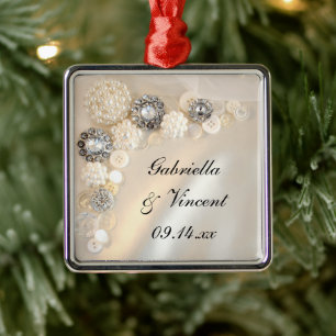 Ornement En Métal Mariage Faux White Pearl and Diamond Buttons