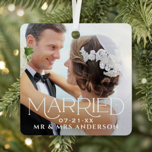 Ornement En Métal Marié Coutume de Noël Mariage Photo Monogramme