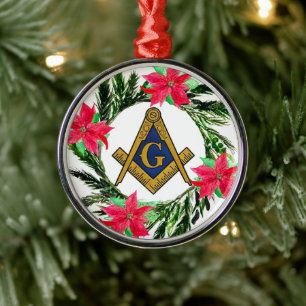 Ornement En Métal Masonic Freemason Masonry Wreath Poinsettia