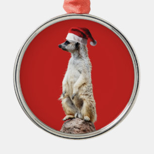 Ornement En Métal Meerkat dans un chapeau de Père Noël