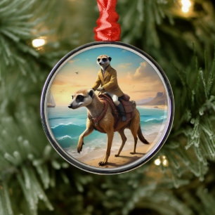 Ornement En Métal Meerkat Jockey Sur Un Cheval Meerkat,